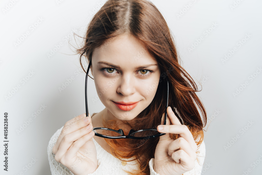 cute redhead woman white sweater fashion glamor cropped view cute redhead woman white sweater fashion glamor cropped view