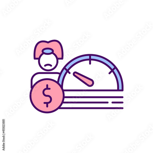 Unequal pay RGB color icon. Labour rights. Gender pay gap. Inequality in wages between male and female. Gender discrimination in workplace. Women median annual earnings. Isolated vector illustration