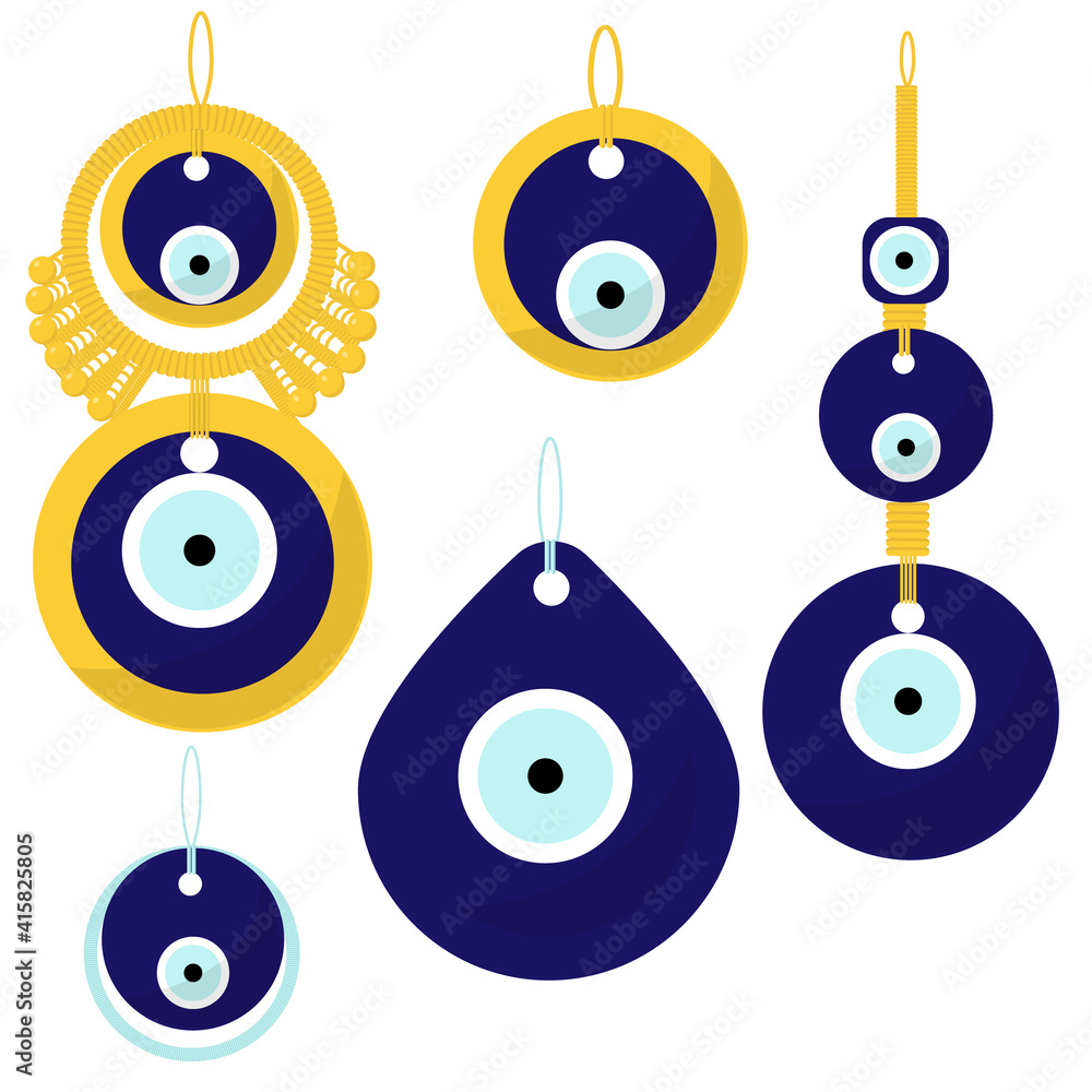 Set of amulet nazar, blue eye, vector. Lucky, fortune symbol. Set of amulet nazar, blue eye, vector. Lucky, fortune symbol.