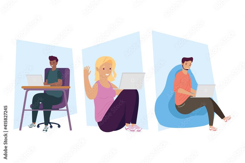 bundle of three students with laptops education online bundle of three students with laptops education online