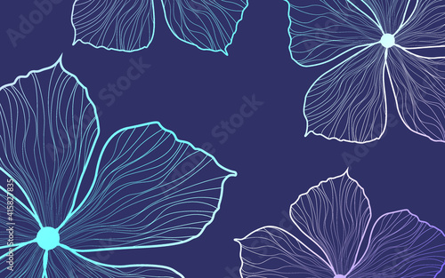 Luxury wallpaper with holograms neon flowers. Flowers arts design for wall arts, fabric, prints and background texture, and modern brochures or flyers Vector illustration. Photo wallpaper