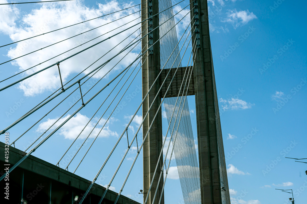 Fototapeta premium Pylons with tension cables of a concrete bridge