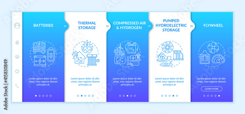 Compressed-air energy storage plant vector infographic template. Generated heat presentation design elements. Data visualization with 5 steps. Process timeline chart. Workflow layout with linear icons