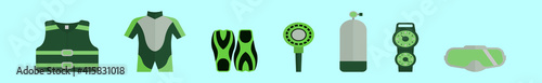 set of diving cartoon icon design template with various models. vector illustration isolated on blue background
