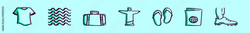 set of brazil symbol cartoon icon design template with various models. vector illustration isolated on blue background set of brazil symbol cartoon icon design template with various models. vector illustration isolated on blue background