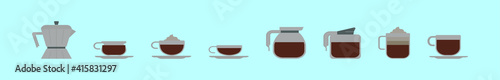 set of coffee cartoon icon design template with various models. vector illustration isolated on blue background