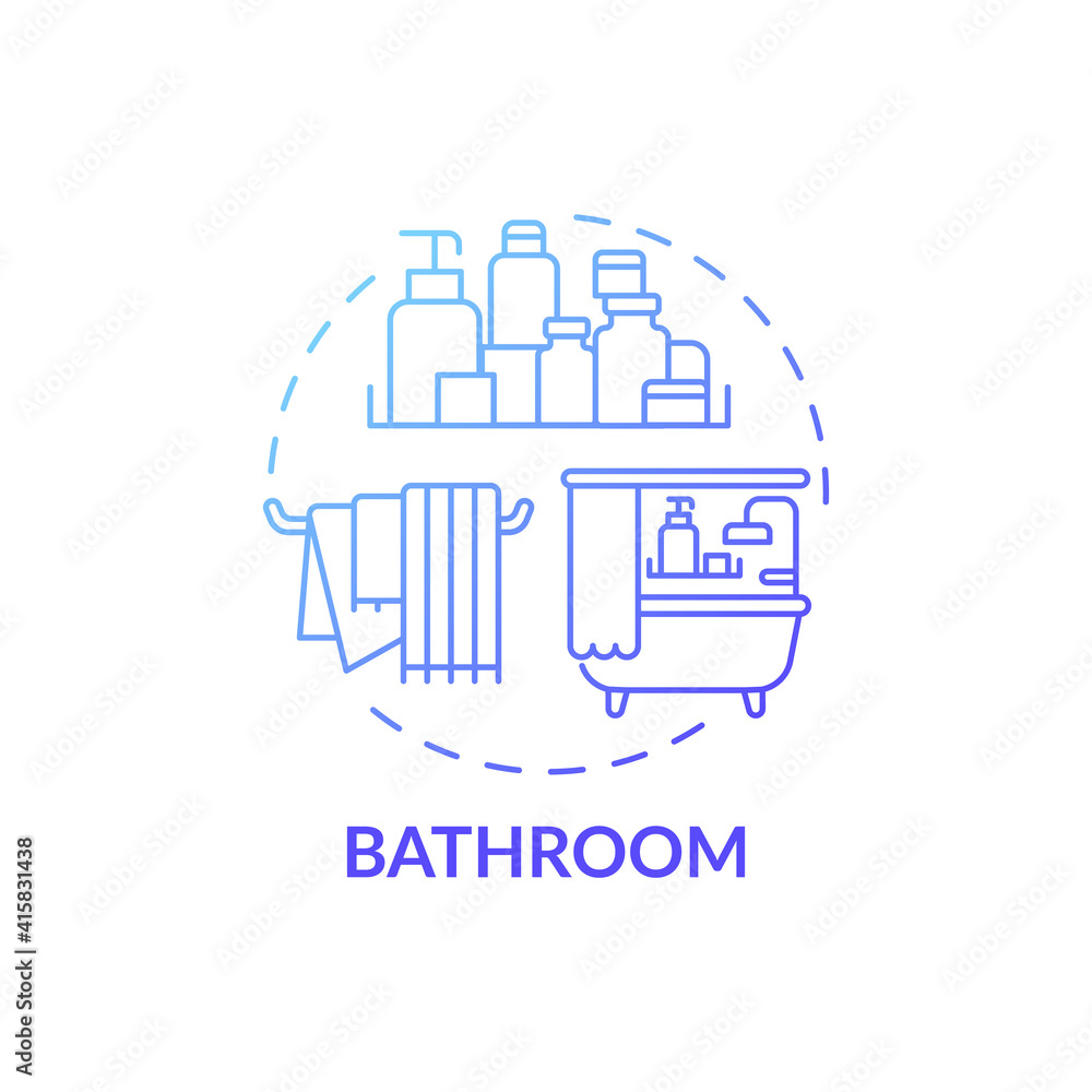 Washroom blue gradient concept icon. Cleaning out room of house idea thin line illustration. Disinfection and sanitation. Decluttering bathroom. Vector isolated outline RGB color drawing