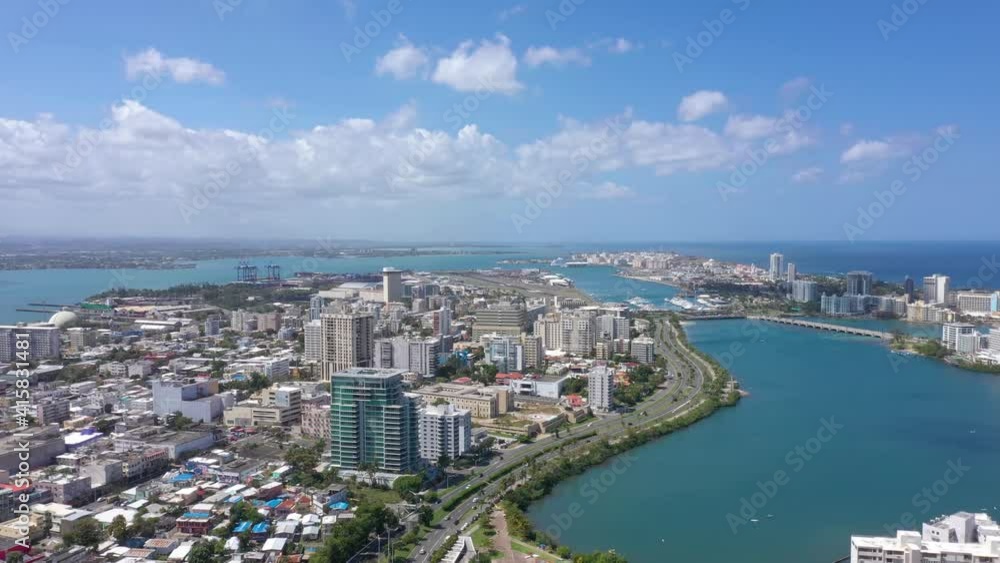 San Juan Puerto Rico , Condado, Santurce and the Laguna Drone shot with a cristal Clear Sky San Juan Puerto Rico , Condado, Santurce and the Laguna Drone shot with a cristal Clear Sky
