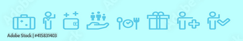 set of benefit cartoon icon design template with various models. vector illustration isolated on blue background