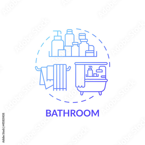 Washroom blue gradient concept icon. Cleaning out room of house idea thin line illustration. Disinfection and sanitation. Decluttering bathroom. Vector isolated outline RGB color drawing