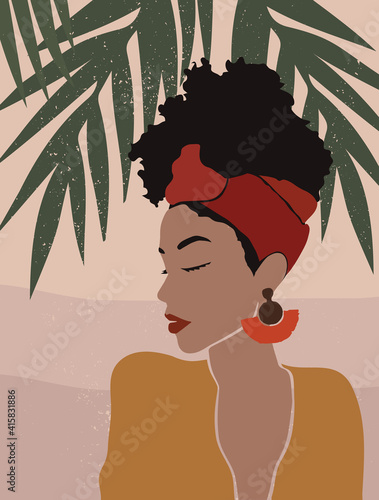 Afro american beauty young woman silhouette abstract minimal design lady vector illustrator