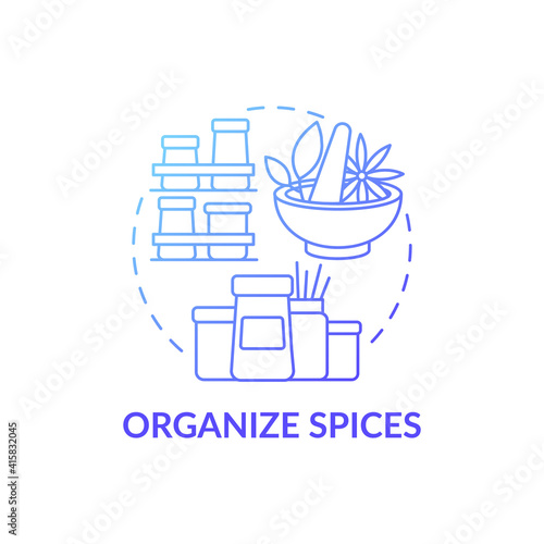 Special spice organizers blue gradient concept icon. Categorizing by place alphabetically idea thin line illustration. Handy organizing spices. Vector isolated outline RGB color drawing