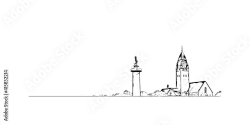 Building view with landmark of Gothenburg is the
city in Sweden. Hand drawn sketch illustration in vector.