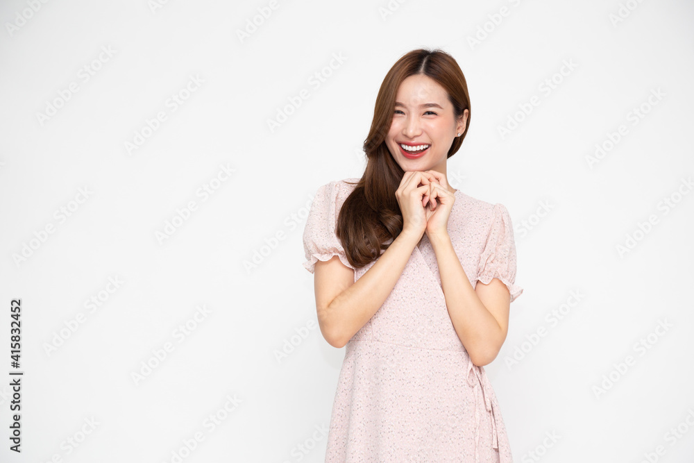Portrait of Young beautiful Asian businesswoman standing and smiling isolated on white background, Looking at camera Portrait of Young beautiful Asian businesswoman standing and smiling isolated on white background, Looking at camera
