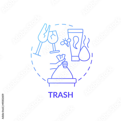 Trash blue gradient concept icon. Disposal items idea thin line illustration. Sorting and tossing things in home. Decluttering household, reduce garbage. Vector isolated outline RGB color drawing