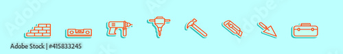 set of construction tools cartoon icon design template with various models. vector illustration isolated on blue background