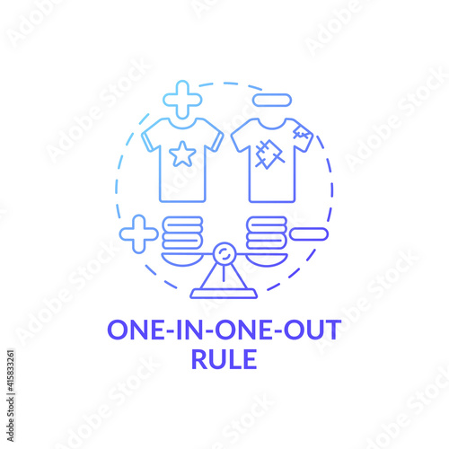 One-in-one-out rule blue gradient concept icon. One thing replacing another idea thin line illustration. Rules for buying clothes. Donate and give away. Vector isolated outline RGB color drawing