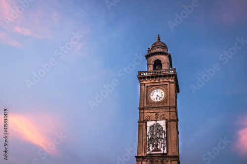 clock tower antique with blue sky and text space photo