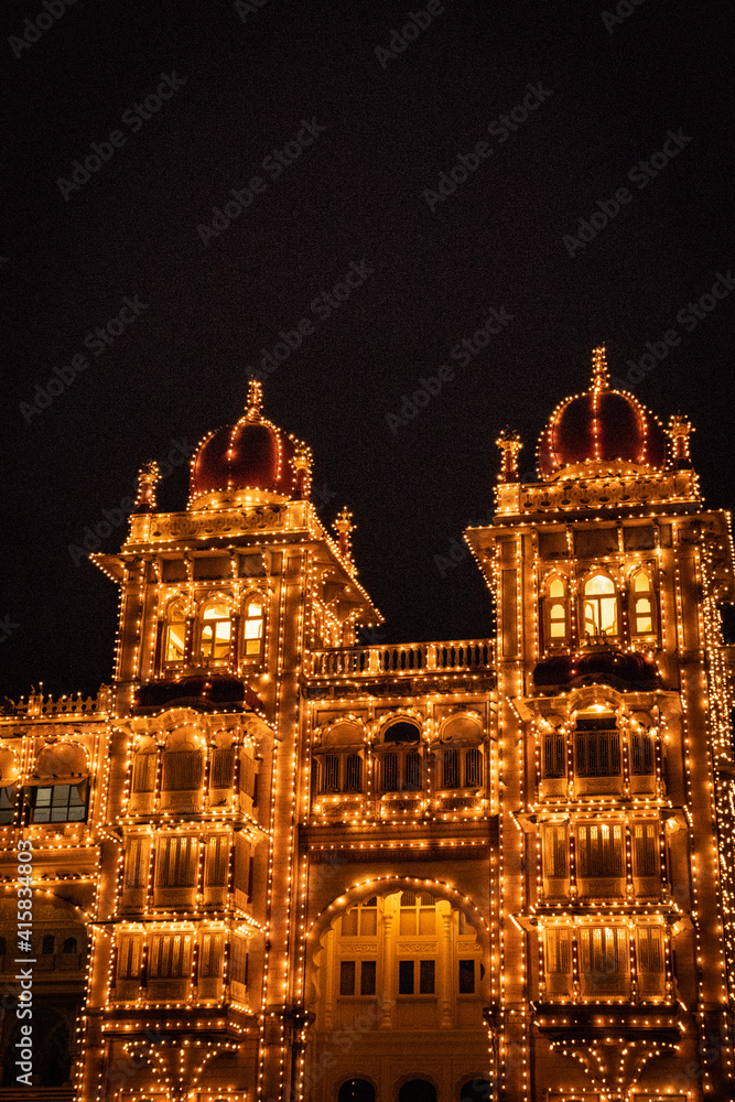 kings living royal palace vintage architecture illuminated at night with tungsten bulb