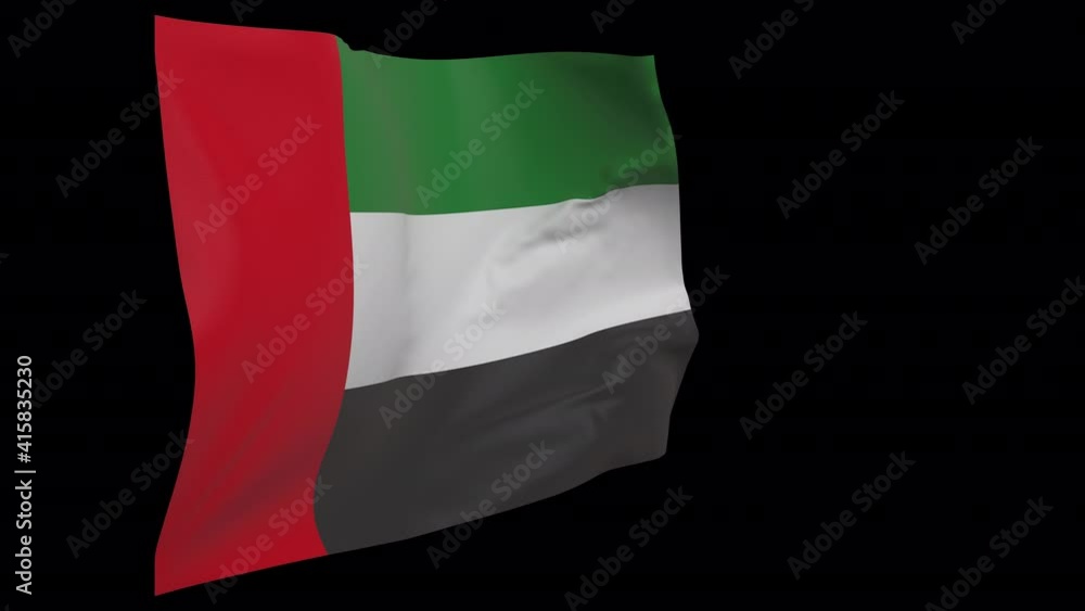 United arab emirates waving flag seamless loop animation. 4k Alpha Channel transparent background. 3d United arab emirates Flag on pole