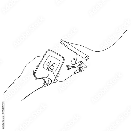 Continuous one line drawing of diabetes measuring blood sugar before meal. Diabetic health concept. Minimalist art.