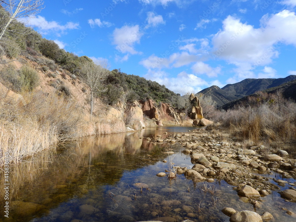 The beautiful scenery of the Sespe River, that runs through the Los Padres National Forest, California.