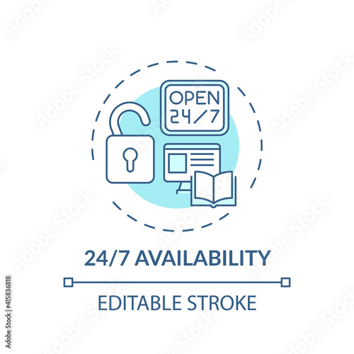Availible information concept icon. Online library search options idea thin line illustration. New technologies. Easy access to information Vector isolated outline RGB color drawing. Editable stroke