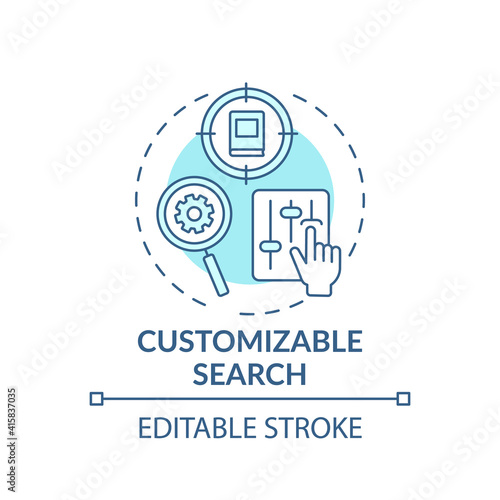 Customizable search concept icon. Online library search options idea thin line illustration. New technologies. Friendly searching interface. Vector isolated outline RGB color drawing. Editable stroke