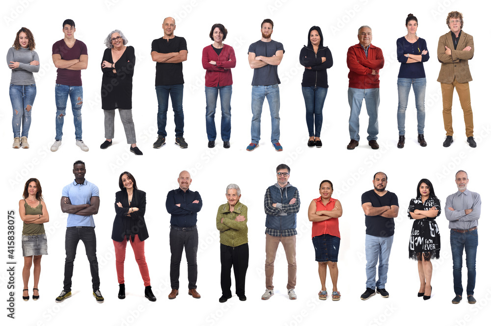 Obraz premium group of women and men with arms crossed on white background