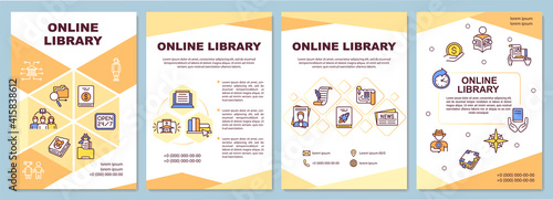 Online library brochure template. Types of digital libraries. Flyer, booklet, leaflet print, cover design with linear icons. Vector layouts for magazines, annual reports, advertising posters