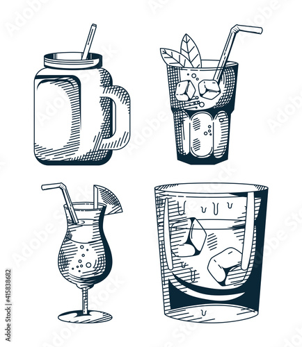 bundle of four drinks set icons