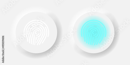 Fingerprint button vector neumorphism scan concept. Finger password ui design illustration.