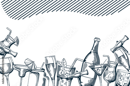drinks and beverages hand draw frame