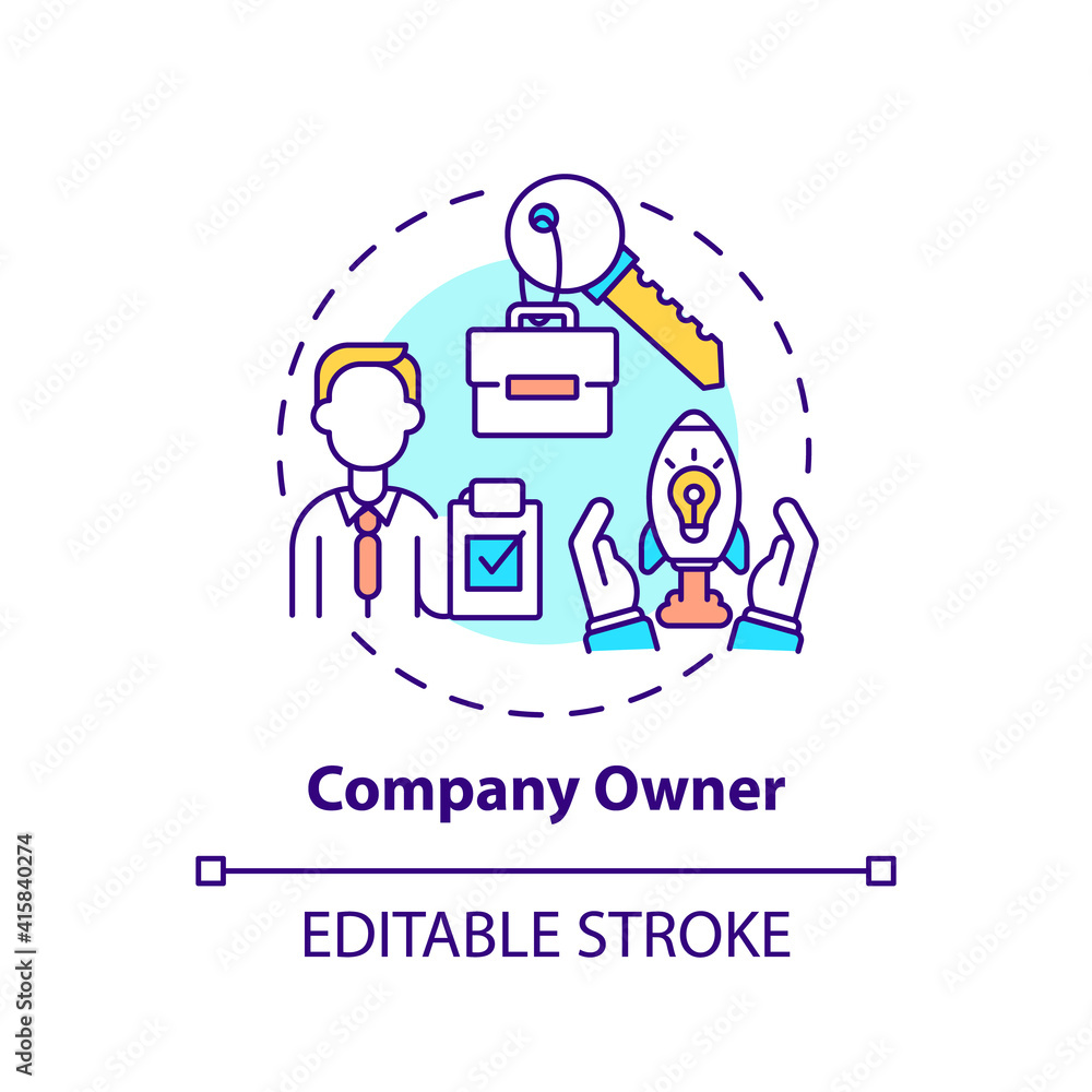Company owner concept icon. Company top management jobs. Person owning all company assets. Business idea thin line illustration. Vector isolated outline RGB color drawing. Editable stroke