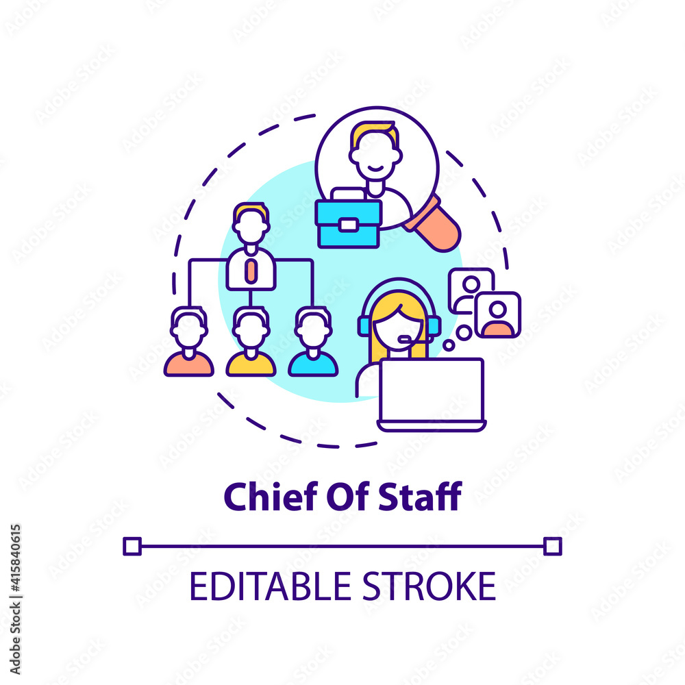 Chief of staff concept icon. Company top management jobs. Advisor to chief executive. Business idea thin line illustration. Vector isolated outline RGB color drawing. Editable stroke Chief of staff concept icon. Company top management jobs. Advisor to chief executive. Business idea thin line illustration. Vector isolated outline RGB color drawing. Editable stroke