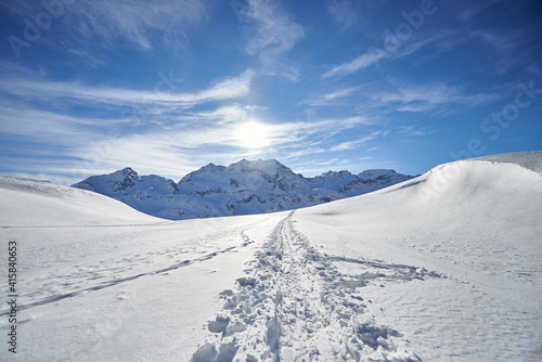 Ski touring track on the Swiss Alps © michelangeloop
