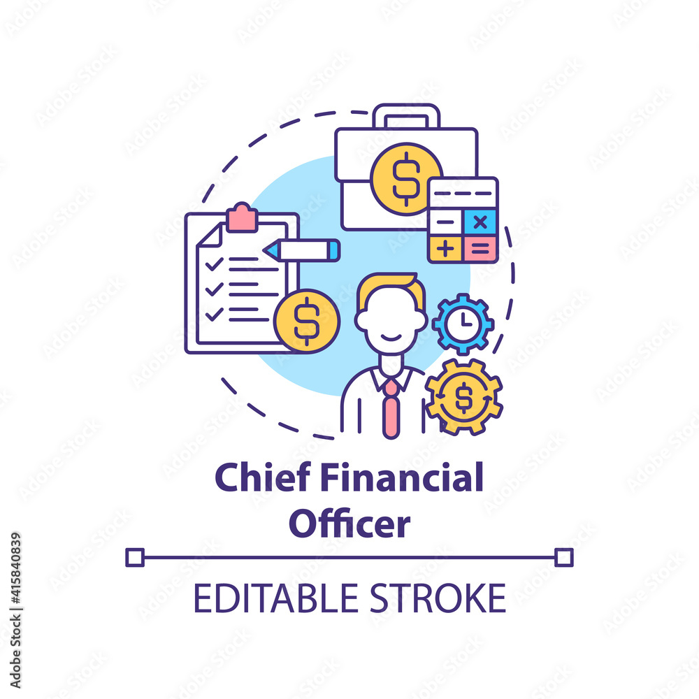 Chief financial officer concept icon. Top management positions. Managing financial actions of company. Job idea thin line illustration. Vector isolated outline RGB color drawing. Editable stroke