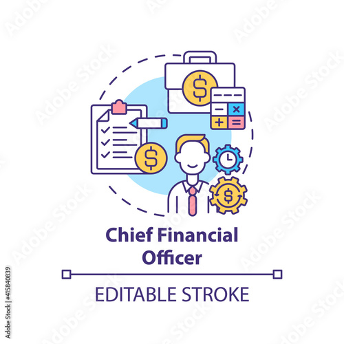 Chief financial officer concept icon. Top management positions. Managing financial actions of company. Job idea thin line illustration. Vector isolated outline RGB color drawing. Editable stroke
