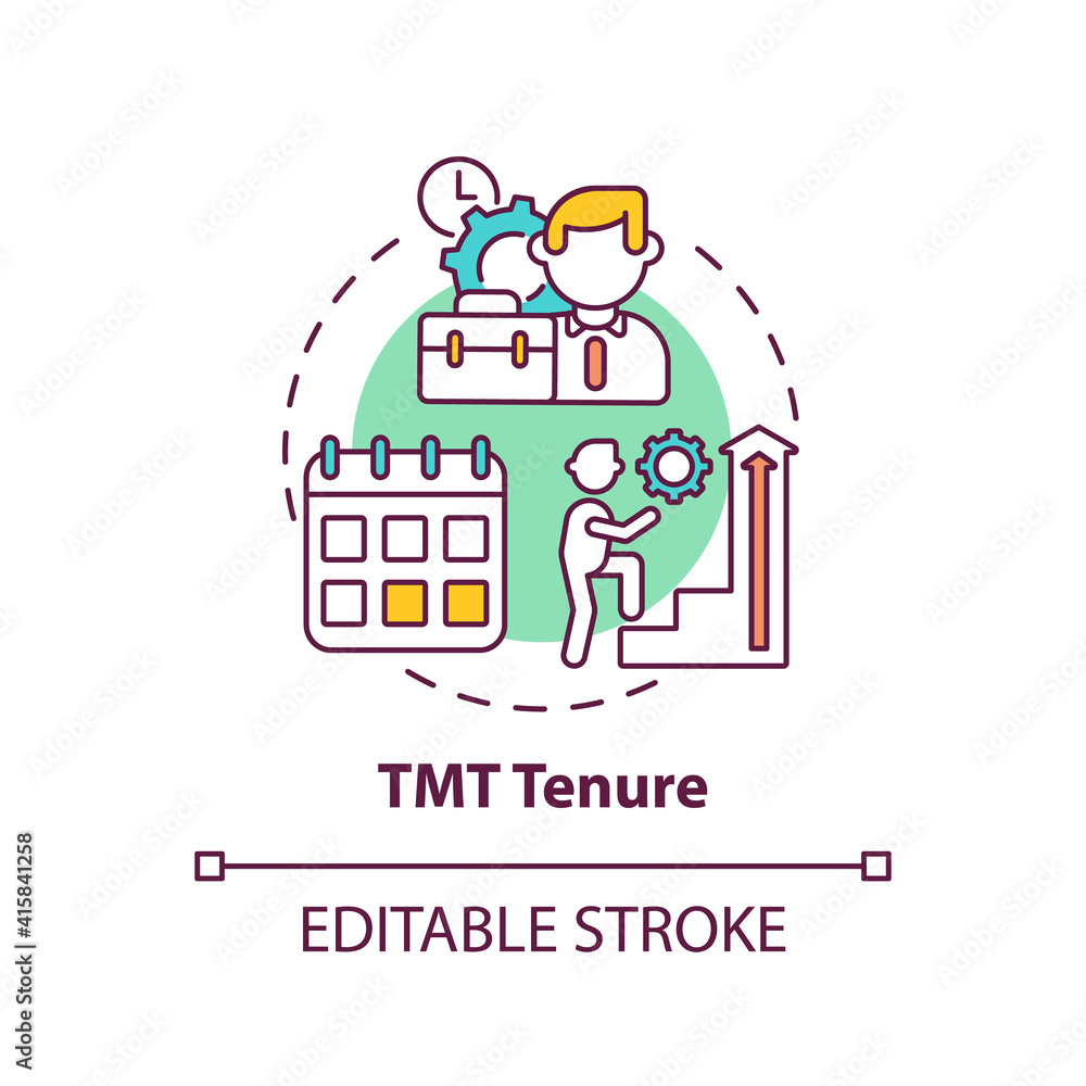Tmt tenure concept icon. Top management team analysis criteria. Previous working experience. Business idea thin line illustration. Vector isolated outline RGB color drawing. Editable stroke Tmt tenure concept icon. Top management team analysis criteria. Previous working experience. Business idea thin line illustration. Vector isolated outline RGB color drawing. Editable stroke