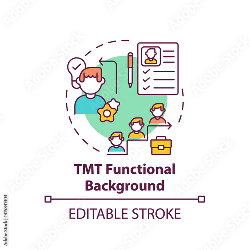 Tmt functional background concept icon. Top management team analysis criteria. Experience from working. Job idea thin line illustration. Vector isolated outline RGB color drawing. Editable stroke
