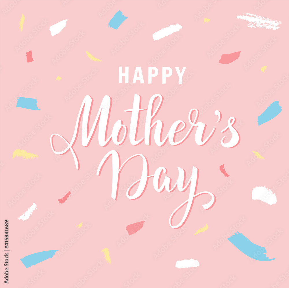 Mother's Day greeting card design with colorful brush strokes on pink background. - Vector