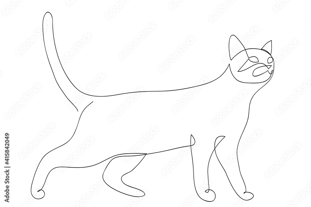 Cat, ink painting style. Contemporary hand drawn vector illustrations. Continuous line, minimalistic concept ideal for tatto, avatar, poster