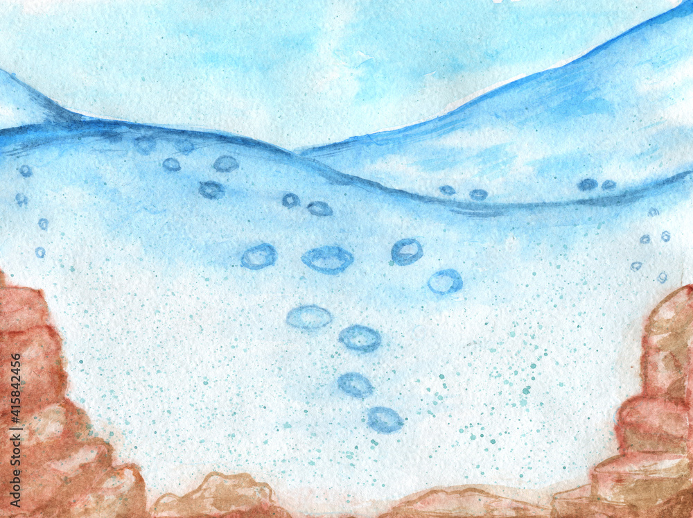 Background, Watercolor ,graphics, seabed, Water, Sea, beach, watercolor, background, drawing, blue background,Wave, Water,