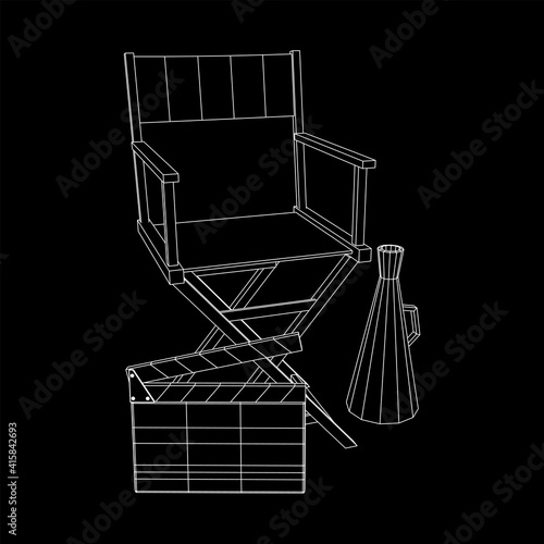 Director movie workplace chair. Wireframe low poly mesh vector illustration photo