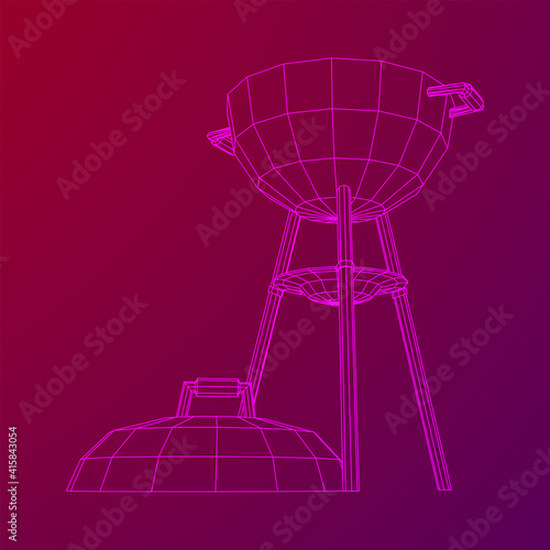 Round barbecue grill. Outdoor bbq party. Wireframe low poly mesh vector illustration