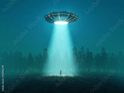 Fotobehang flying saucer at night
