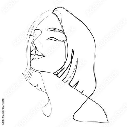 Woman's beauty. Abstract female portrait, continuous line style. Minimalist fashion design, quick sketch, vector illustration for t-shirt, prints, covers, posters, logo, tattoo