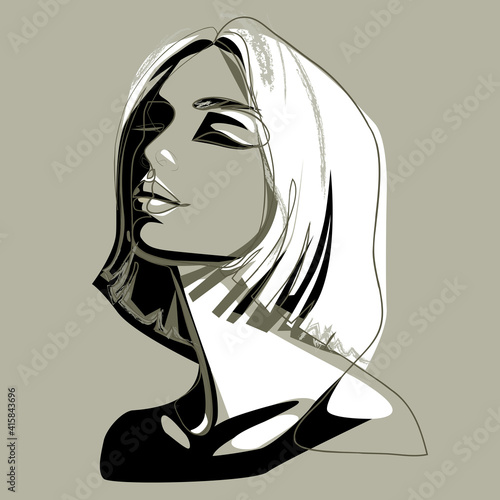 Fashion Woman. Abstract portrait of beautiful girl. Contemporary design, vector illustration for t-shirt, prints, covers, posters, logo