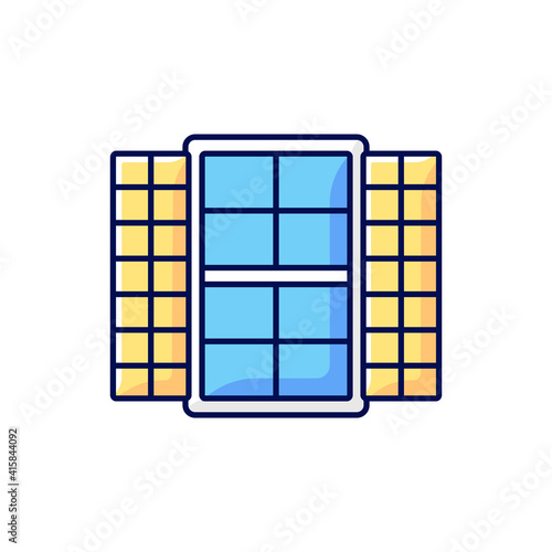 Window shutters RGB color icon. Providing light and privacy levels. Solid, stable window covering. Avoiding unwanted attention. Vertical stiles and horizontal rails frame. Isolated vector illustration