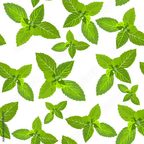Mint leaves seamless pattern